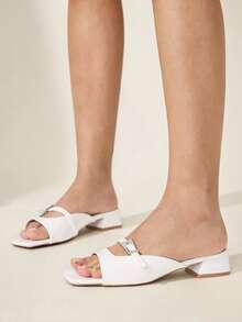 CUCCOO CHICEST Women's Square Toe Buckle Design Casual Fashion Chunky Heel Sandals Valentine's Day Elegant Shoes - White - View 6