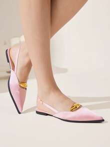 CUCCOO CHICEST 女士简约尖头平底鞋，纯色通勤套脚芭蕾平底鞋，米色，圣诞节优雅鞋款 - 淺粉色 - 查看 7