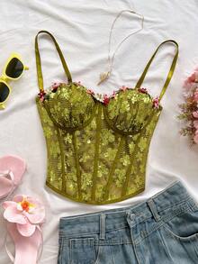 Soleia 春夏新款休闲度假西部海滩婚礼宾客着装毕业早午餐女士优雅波西米亚热带风情闪亮上衣，网纱刺绣，约会派对吊带背心 - 彩色 - 查看 4