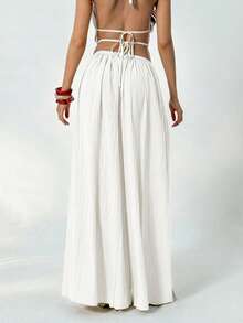 Aloruh Summer Loose Textured Casual Palazzo Pants - White - View 2