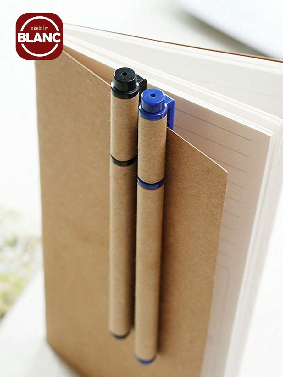 Madebyblanc 1pc/2pcs/6pcs Simple Kraft Paper Gel Pen 0.5mm Black And Blue Pull-Off Gel Pen, Suitable For Giving As A Gift During The Back-To-School Season, Simple Signature Pen - Multicolor - View 1
