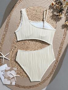 SHEIN Tween Girl Starfish Trim Cutout One-Piece Swimsuit Teen Girl Bathing Suit Seashell Bathing Suit High Waist Swimsuit Set Seashell Bikini Modest Bikini Set One Shoulder Bikini - Beige - View 2