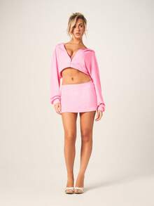MISSGUIDED Soft Towelling Mini Skirt For Casual Lounge Wear Weekend Comfort Style - Pink - View 3