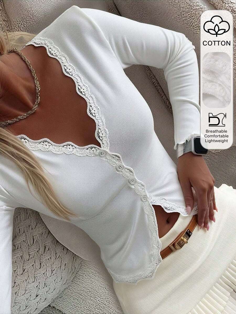 Livesso Women's White Lace Frill Trim Fitted Cardigan - White - View 1