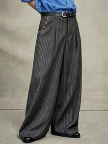 PAVTROS Quần dài nam màu đen dáng rộng, chi tiết đinh tán kim loại, phong cách đường phố thu đông, trang phục dự tiệc, trang phục Giáng sinh, quà tặng Giáng sinh, phong cách đường phố INS, kiểu dáng unisex, quà tặng bạn trai. Quần ống rộng nam, quần tây xếp ly nam, quần kiểu Nhật, quần ống rộng nam, quần kẻ sọc, quần xếp ly, quần kẻ sọc xanh navy nam. - Màu xám đen - Xem 3