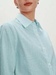 BizChic 女士经典常规肩长袖衬衫，百搭实用，适合商务、办公、正式场合、优雅都市通勤、日常休闲，以及充满浪漫90年代复古风情的场合，例如派对、毕业典礼、婚礼宾客、伴娘、主持人、外出、社交活动、音乐会、毕业典礼、早午餐、机场等。 - 藍色 - 查看 8