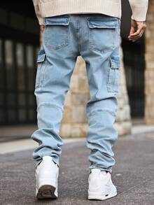 Devon Thys 男士时尚休闲水洗修身工装牛仔裤、工装裤 - 霧霾藍 - 查看 2