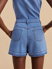 Travachic Women's Plant Pattern Pocket Loose Casual Denim Shorts - Light Wash - View 7