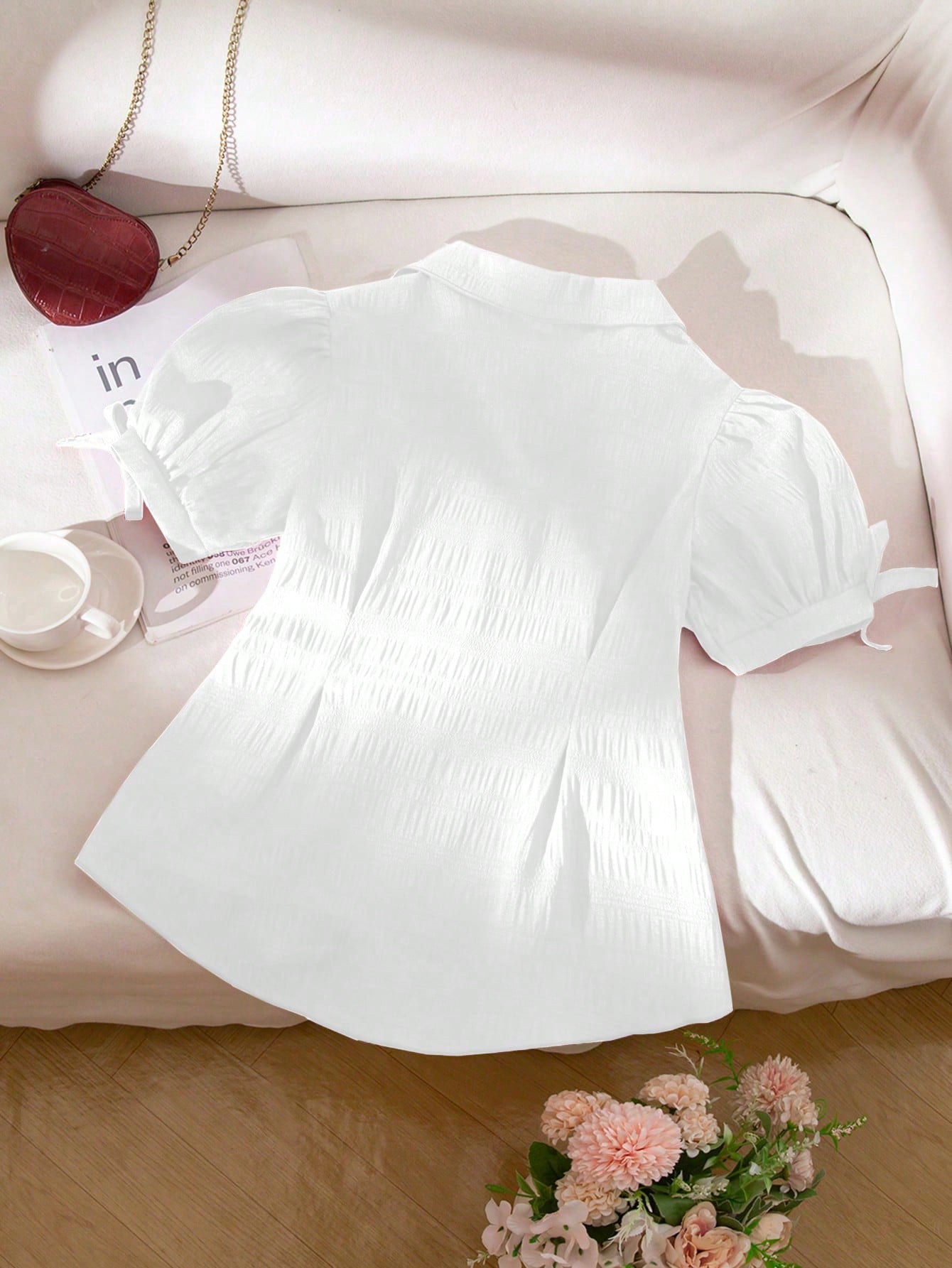 SHEIN ملابس علوية بأكمام منتفخة وذيل مكرمل للبنات...