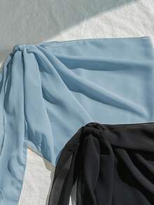Swim Basics 2pcs/Set Solid Color Tie-Up Beach Cover-Up - Blue - View 6