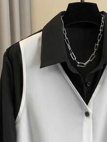Franclia Women's Elegant Sexy Contrast Color 2 In 1 Short Sleeve Shirt, Summer Teachers' Day Golf White - Black and White - View 6