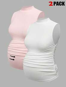 Modmama Maternity Solid Color Pleated Collar Fitted Casual Everyday Top - Multicolor - View 12