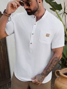 Manfinity RSRT Men's Mandarin Collar Casual Versatile Daily Wear Short Sleeve Shirt - White - View 5