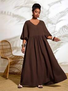 Veslaya Đầm maxi dáng chữ A tay phồng cổ chữ V sâu, chất liệu màu nâu trơn, cao cấp, sang trọng dành cho nữ mùa Xuân & Hè 2026. Thích hợp cho các dịp: Lễ hội âm nhạc, Lễ Phục sinh, Phong cách miền Tây, Du mục, Tiệc sinh nhật, Lễ tốt nghiệp, Đại học, Sinh viên, Thường ngày, Cơ bản, Giải trí, Kỳ nghỉ, Du thuyền, Bãi biển, Tắm nắng, Phong cách thịnh hành, Thời trang đường phố, Khách dự đám cưới, Đi làm, Ăn trưa muộn, Sân bay, Tiệc tùng, Ngày lễ, Tiệc chiêu đãi sang trọng, Dạ hội, Thường ngày, Cao cấp. - màu nâu - Xem 10