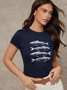 WESTFADE 鱼图案印花短袖婴儿T恤 - 藍色 - 查看 3