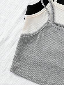 SHEIN Genkimix Kids 3件套经典简约舒适百搭吊带背心套装，适合少女 - 彩色 - 查看 4
