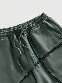 ROMWE MEN Essentials Solid Color Elastic Waist Drawstring Casual Summer Versatile Loose Fit Streetwear Practical Shorts - Grey - View 3