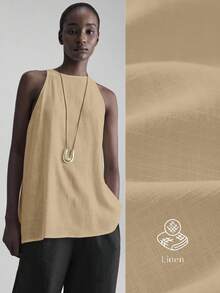 Ontre 2026春夏音乐节、演唱会、乡村音乐节、女性音乐表演、2025新款、舒适休闲圆领镂空无袖亚麻女士背心、四季皆宜的日常百搭单品、海滩度假波西米亚风 - 卡其色 - 查看 9