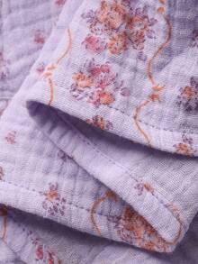 Dazy Plus 大码女式宽松印花灯笼袖中长睡裙，舒适绉纱面料，度假风，春夏款 - 紫色 - 查看 2