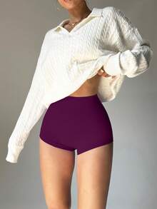 Slayform Quần short yoga cạp cao gợi cảm ôm sát vòng ba, co giãn, thích hợp cho tập luyện thể dục. - Màu đỏ tím - Xem 8