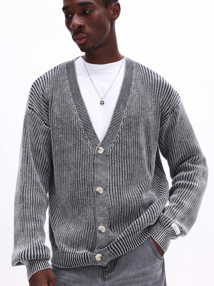 Ribbed Button Front Cardigan With V-Neck