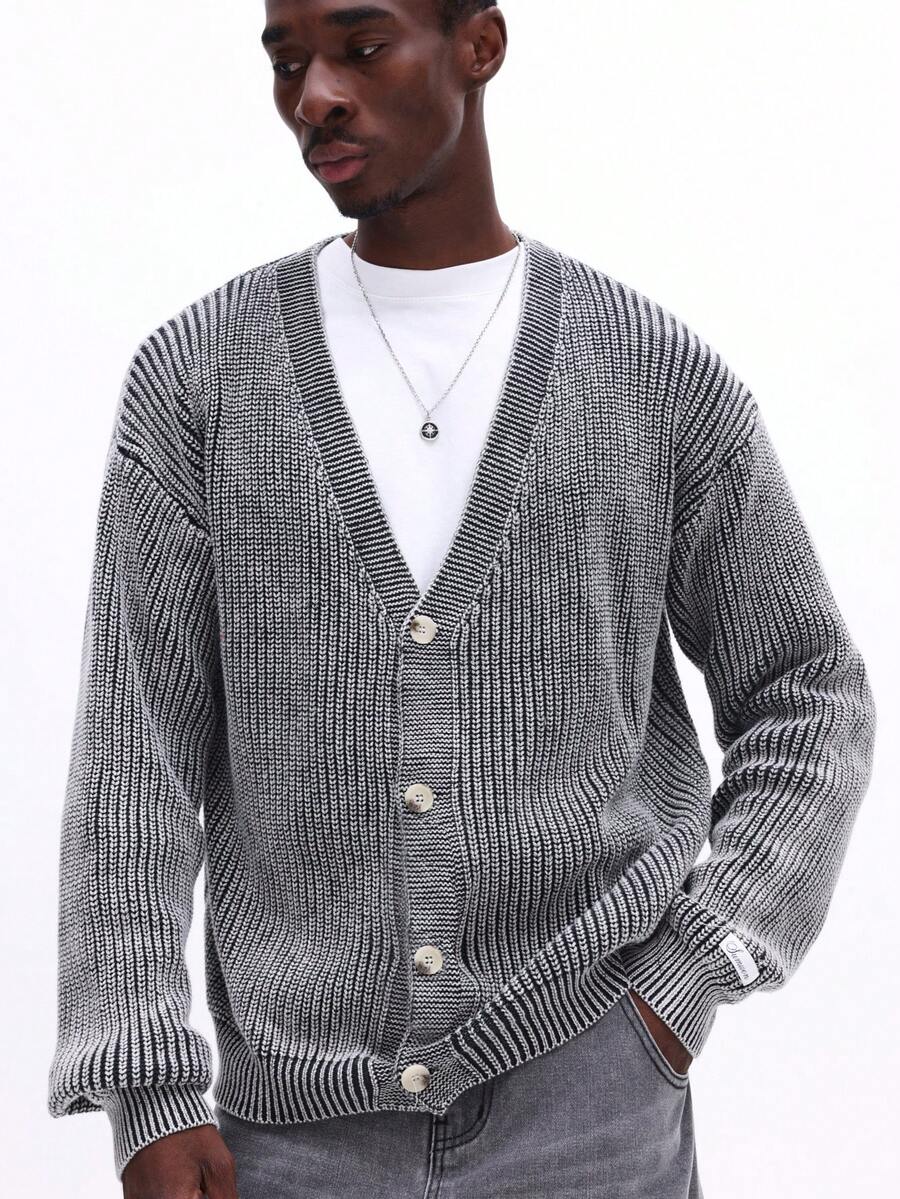 SUMWON Cárdigan de punto acanalado con botones, de manga larga y cuello en V, suéter casual de invierno para usar por capas - Azul Marino - Ver 1