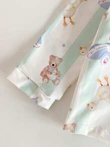 SHEIN Bộ đồ ngủ 2 món cho bé trai, gồm áo dài tay và quần in họa tiết dễ thương, thoải mái. - màu xanh lá - Xem 3