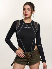 Rina Fox 女士圆领长袖修身连体衣 - 黑色 - 查看 4