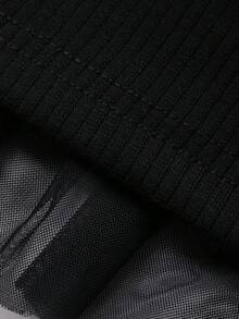 FRIFUL Women's Solid Color Short Sleeve Tie-Up Bow Mesh Patchwork Loose Casual Versatile T-Shirt, Spring/Summer - Black - View 7