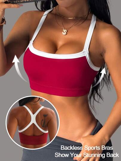Dewbera Basic Style Suitable For Fitness Yoga Sports Bra, Red And White Color Sports Bra, Seamless Women Sports Bra