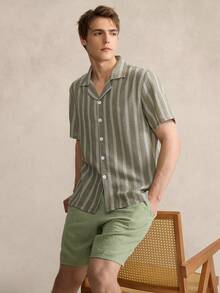 Men's Striped Shirt And Shorts Pajama Set - Multicolor - View 5