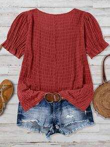 SHEIN VCAY Plus Size Plain Simple Short Sleeve Shirt - Dusty Pink - View 2