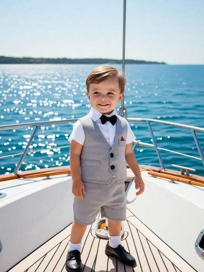 2pcs Baby Boys Casual Patchwork Vest And Shorts Set, Suitable For Daily Wear, School, Sports, Outdoor Play, Autumn/Winter