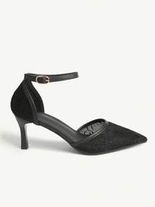 CUCCOO CHICEST Women Shoes Pointed Medium High Heel Black Lace Ankle Strap Hollow Women's High Heel Shoes Fashion Elegance Sexy Wedding Party Hollow Women's Shoes - Black - View 3