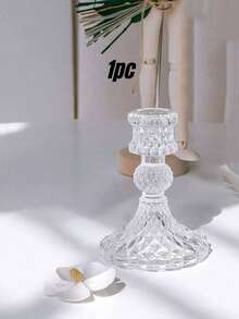 1 cái/2 cái Chân nến bằng thủy tinh trong suốt họa tiết kim cương, Đồ trang trí nội thất cho bàn ăn, phòng khách, đám cưới, quà tặng - Trong sáng - Xem 10