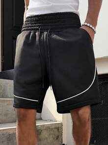 PAVTROS Young, Casual, Double Waistband, White Side Stripe, Printed Design Shorts - Black - View 5