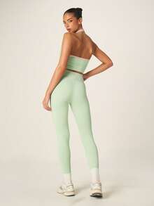 Missguided x Playboy 高腰运动紧身裤，粉色撞色滚边，全长瑜伽训练裤 - 綠色 - 查看 2