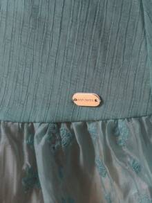 SUMWON Girls Sage Peplum Hem Broderie Cap Sleeve Dress With Ruffle Detail For Summer Occasions Casual Party Wear Mini Length A-Line Style - Green - View 6