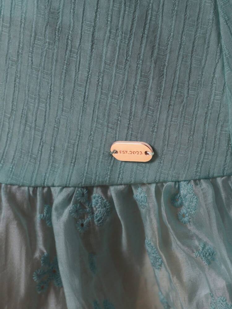 Sage Peplum Broderie Dress With Ruffles