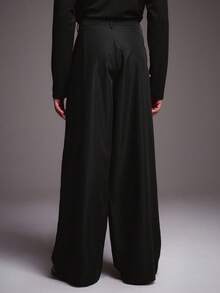 STYNVO Plus Size Men's Solid Color Pleated Casual Versatile Wide Leg Pants For Daily Wear - Black - View 2