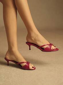 Rosivie Women's Buckle Design Fashion Daily Wear Slip-On High Heel Sandals - Red - View 2