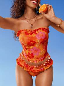 Swim Mod Women's Sweet & Fresh Plaid Print Camisole & Bikini Set, Suitable For Summer Beach Vacation - Multicolor - View 1