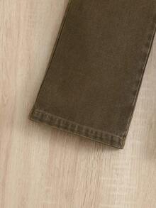 Young Girl' Street Baggy Pocket Wide Leg Cargo Jeans Fall Winter - Coffee Brown - View 5