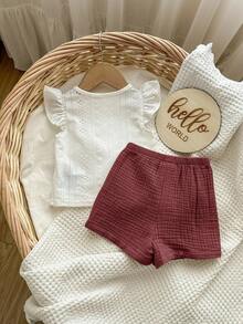 Baby Mädchen Sommer süßes weißes Top und Shorts Set mit elastischem Bund - Verschiedenfarbig - Übersicht 3