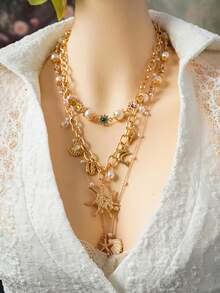 SHEIN DivaQ Sexy Lace Patchwork V-Neck Semi-Sheer Music Festival Shirt - White - View 4