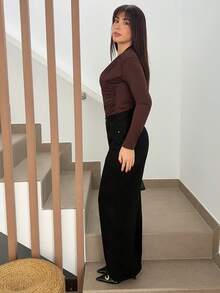 Hitanina 女士简约日常穿着黑色宽松直筒牛仔裤 - 黑色 - 查看 6