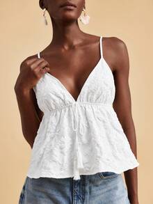 Travachic Top de tirantes casual con aplicación de nudo de unicolor, para vacaciones, verano, top de verano, playa para mujeres, vacaciones en la playa para mujeres, mujeres de vacaciones, top blanco - Amarillo - Ver 3