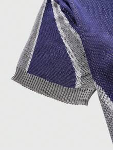 ROMWE MEN Prep 男士休闲短袖套头针织衫 - 藍色 - 查看 4