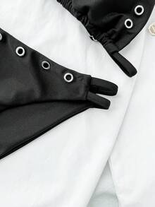 SHEIN Teen Girl Summer Beach Vacation Keyhole Design Halter Swimwear Set - Black - View 9