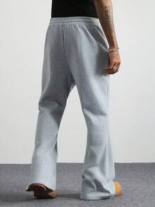 PAVTROS 男士抽绳腰带交叉图案口袋阔腿休闲运动裤 - 灰色 - 查看 2